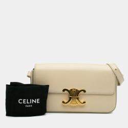 Celine Beige Calfskin Triomphe Shiny  Claude Shoulder Bag