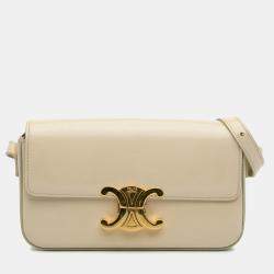 Celine Beige Calfskin Triomphe Shiny  Claude Shoulder Bag
