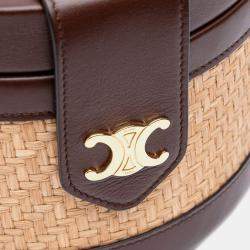 Celine Beige Brown Raffia and Calfskin Triomphe Tambour Medium Vanity Bag