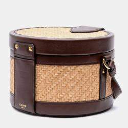 Celine Beige Brown Raffia and Calfskin Triomphe Tambour Medium Vanity Bag