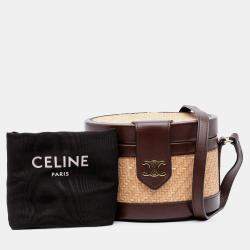 Celine Beige Brown Raffia and Calfskin Triomphe Tambour Medium Vanity Bag