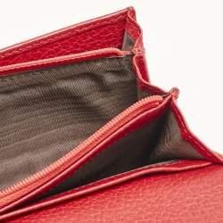 Celine Red Logo Embossed Leather Continental Flap Wallet