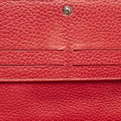 Celine Red Logo Embossed Leather Continental Flap Wallet