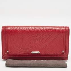 Celine Red Logo Embossed Leather Continental Flap Wallet
