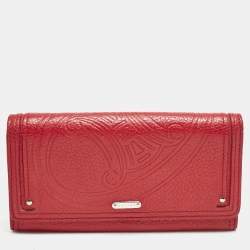 Celine Red Logo Embossed Leather Continental Flap Wallet