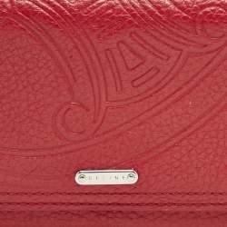 Celine Red Logo Embossed Leather Continental Flap Wallet