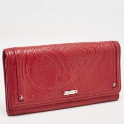 Celine Red Logo Embossed Leather Continental Flap Wallet