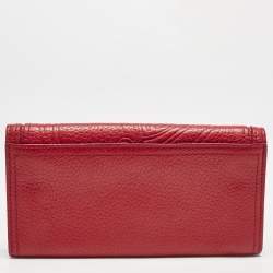 Celine Red Logo Embossed Leather Continental Flap Wallet