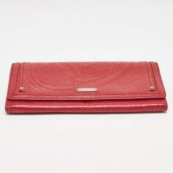 Celine Red Logo Embossed Leather Continental Flap Wallet