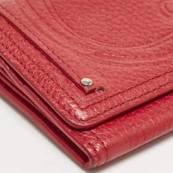 Celine Red Logo Embossed Leather Continental Flap Wallet