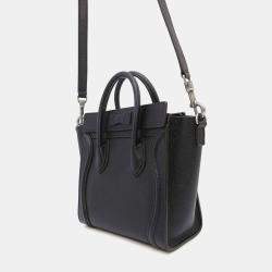 Pre Owned Celine Black Drummed Calf Leather Nano Luggage Tote Bag