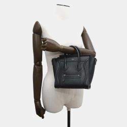 Pre Owned Celine Black Drummed Calf Leather Nano Luggage Tote Bag