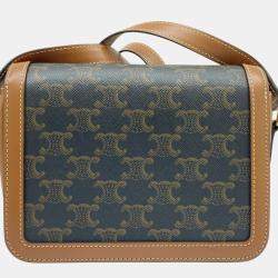 Pre Owned Celine Tan Brown Canvas Leather Teen Triomphe Crossbody Bag