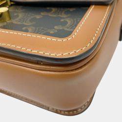 Pre Owned Celine Tan Brown Canvas Leather Teen Triomphe Crossbody Bag
