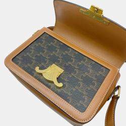 Pre Owned Celine Tan Brown Canvas Leather Teen Triomphe Crossbody Bag