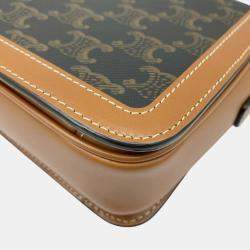 Pre Owned Celine Tan Brown Canvas Leather Teen Triomphe Crossbody Bag
