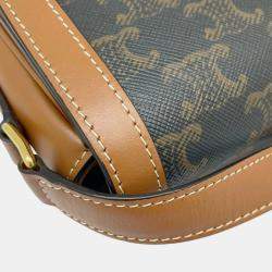 Pre Owned Celine Tan Brown Canvas Leather Teen Triomphe Crossbody Bag