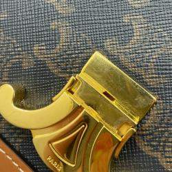 Pre Owned Celine Tan Brown Canvas Leather Teen Triomphe Crossbody Bag