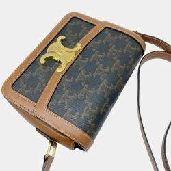 Pre Owned Celine Tan Brown Canvas Leather Teen Triomphe Crossbody Bag