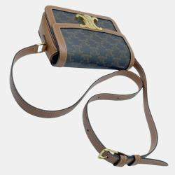 Pre Owned Celine Tan Brown Canvas Leather Teen Triomphe Crossbody Bag