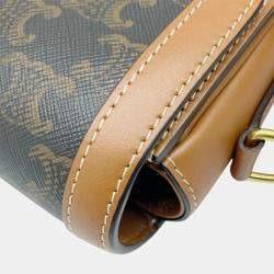 Pre Owned Celine Tan Brown Canvas Leather Teen Triomphe Crossbody Bag
