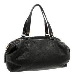 Pre Owned Celine Black Pebbled Leather Triple Zip Satchel