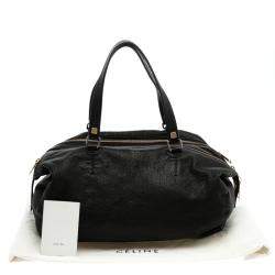 Pre Owned Celine Black Pebbled Leather Triple Zip Satchel