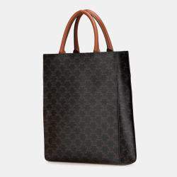 Celine Brown Small Triomphe Coated Canvas Paris Print Vertical Cabas
