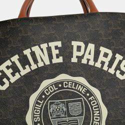Celine Brown Small Triomphe Coated Canvas Paris Print Vertical Cabas