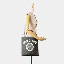Celine Brown Small Triomphe Coated Canvas Paris Print Vertical Cabas
