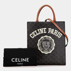 Celine Brown Small Triomphe Coated Canvas Paris Print Vertical Cabas