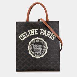 Celine Brown Small Triomphe Coated Canvas Paris Print Vertical Cabas