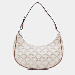 Celine Beige Triomphe Coated Canvas Ava Shoulder Bag