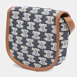 Celine Brown/Navy Blue Mini Triomphe Embroidered Canvas Besace Crossbody