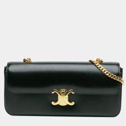 Celine Black Triomphe Calfskin Cuir Chain Shoulder Bag