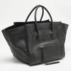 Pre Owned Celine Black Croc Embossed Leather Medium Phantom Luggage Tote