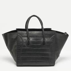 Pre Owned Celine Black Croc Embossed Leather Medium Phantom Luggage Tote