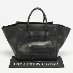 Pre Owned Celine Black Croc Embossed Leather Medium Phantom Luggage Tote
