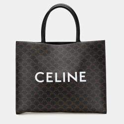 Celine Black Medium Triomphe Coated Canvas Cabas Horizontal Tote