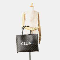 Celine Black Medium Triomphe Coated Canvas Cabas Horizontal Tote