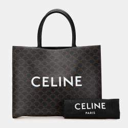 Celine Black Medium Triomphe Coated Canvas Cabas Horizontal Tote