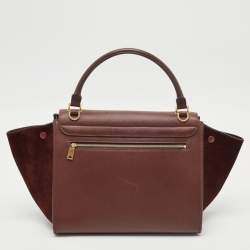 Celine Burgundy Leather and Suede Medium Trapeze Top Handle Bag