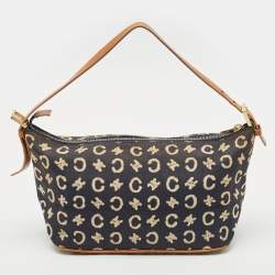 Celine Navy Blue/Brown Macadam Canvas and Leather Boat Shoulder Bag