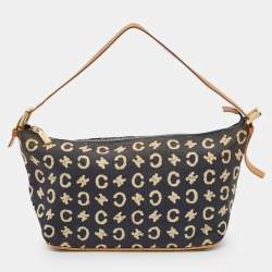 Celine Navy Blue/Brown Macadam Canvas and Leather Boat Shoulder Bag