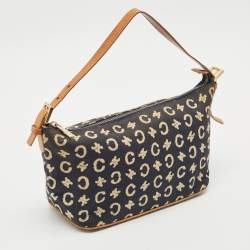 Celine Navy Blue/Brown Macadam Canvas and Leather Boat Shoulder Bag
