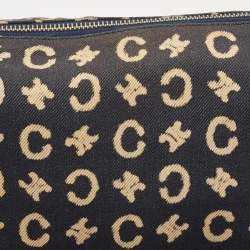 Celine Navy Blue/Brown Macadam Canvas and Leather Boat Shoulder Bag