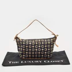 Celine Navy Blue/Brown Macadam Canvas and Leather Boat Shoulder Bag