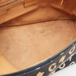 Celine Navy Blue/Brown Macadam Canvas and Leather Boat Shoulder Bag