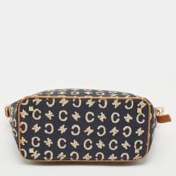 Celine Navy Blue/Brown Macadam Canvas and Leather Boat Shoulder Bag