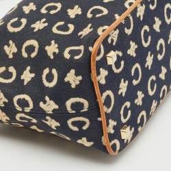 Celine Navy Blue/Brown Macadam Canvas and Leather Boat Shoulder Bag